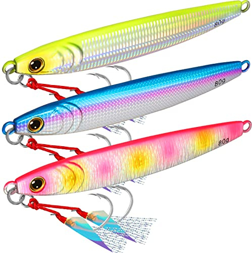 TRUSCEND Valuable Fishing Jigs of Captain's Favorite, Shiny Saltwater Spoons Perfect for Jigging, Slow Pitch Jig Catch More Fish,Durable and Well-Made Bass Fishing Lures with Sharp Hook