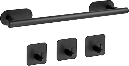 JiGiU Porte-Serviettes 40cm Barre Porte-Serviettes Adhésif, 4Pcs Porte Serviettes de Douche en Acier Inoxydable Porte-Serviettes de Salle de Bain, 3Pcs Crochets de Auto-Adhésif Brossé