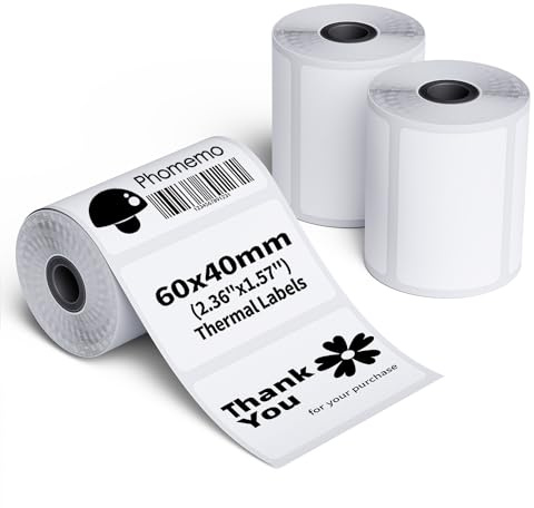 Phomemo 3 Rollen Selbstklebende Etiketten für M110/M220, 60x40mm, 540 PCS | Phomemo Selbstklebende Thermodirekt Etiketten für Schule, Heim, Büro, Einzelhandel, für M110/M220/M221/M108/M250/M120, Weiß