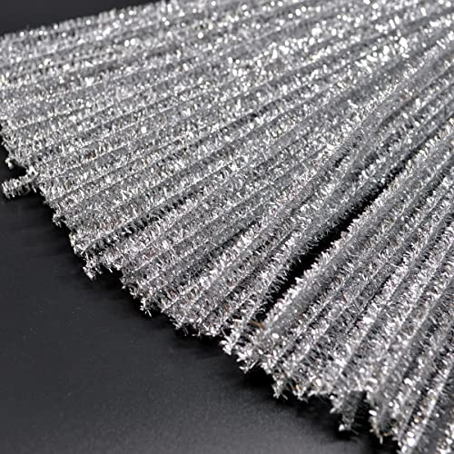 Wambere Pfeifenreiniger, Chenilledraht Bunte Pfeifenputzer,für Kinder zum Basteln und Dekorieren für DIY Handwerk Dekorationen,Pipe Cleaner für DIY Projekte, 6mm*30cm ca.100 Stück,Silber
