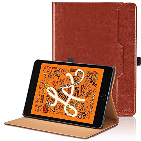 Hülle für iPad mini 7.9 Zoll, iPad mini 5/4/3/2/1 PU Leder Schutzhülle mit Tasche und Stifthalter, Auto Schlaf/Aufwach Funktion Smart Cover mit Stand Funktion - Braun