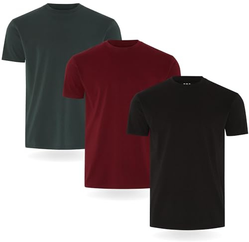 FM London herr T-tröja Fm London (3/5-pack) Mens T Shirt, Svart, vinröd, grön (3-pack), XXL