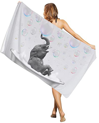 Mikrofaser Strandtuch 80x130cm, Lustiger Elefant In Den Bunten Blasen Der Badewanne Badetuch Groß Damen Duschtücher Erwachsene Camping Handtuch, Für Schwimmbad, Reise