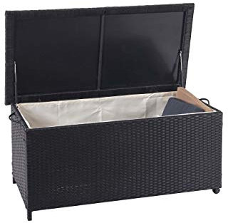 Mendler HWC-D88AM - Baúl para cojines (polirratán, 51 x 100 x 50 cm, 170 L), color negro