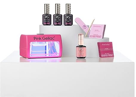 Pink Gellac Gel Nägel Set - UV Gelnägel Starterset mit Mini UV Lampe Hotpink, 1x Rosa Farbe 15 ml, Top Coat Gel, Base Coat, Entferner & Cleaner - Nägel Selber Machen in Salonqualität