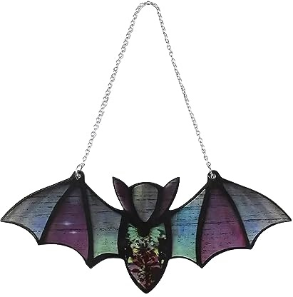 Keenso Reflective Effect Colorful Stained Bat Window Ornament with Prism Design, Versatile Halloween Decor, Lightweight Acrylic Material