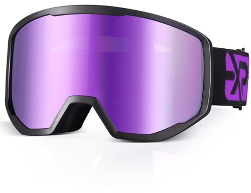 EXP VISION Ski Goggles Snowboard for Men Women, OTG Anti Fog UV Protection Snow Goggles (Black Frame Purple)