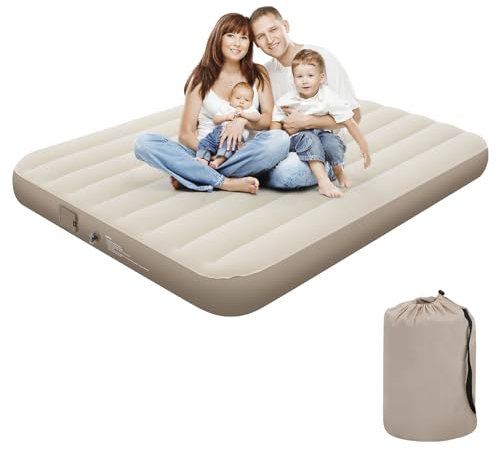 ZODAS Double Airbed with Built in Pump, Inflatable JUST One-click, Air Mattress Double Air Bed Electric Inflatable Mattress Self Inflating Bed Blow up Mattress Air Guest Bed, 198x152x25cm, Brown