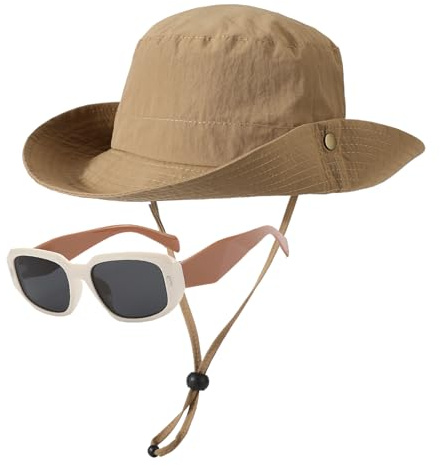Jupsk Baby Sun Hat Toddler Summer Bucket Hat Wide Brim Beach Hat with Sunglass UPF50 Solid Color Cap for Kids Child Boys Girls 2-6 Years