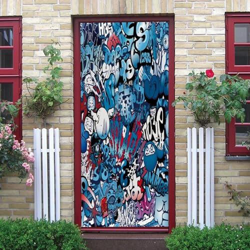 Türtapete Selbstklebend Cartoon-Graffiti-Buchstaben 90 X 210 Cm Türtapete Selbstklebend Türposter,Fototapete Selbstklebend 3D Pvc Türaufkleber Diy Türbild,Türfolie Poster Tapete - Fotos Von D 0