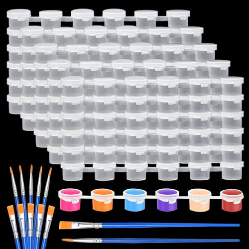 Sixfolo 30 Strisce Vasi di Vernice Vuoti 3ml 180 Barattoli Mini Strisce di Vernice Vuote Barattoli per Pittura Vuoti in Plastica Vuote per Vasi di Vernice con 10 Pennelli per Bambini Pittura e Arte