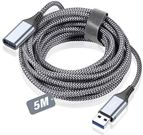 sweguard USB 3.0 Verlängerung Kabel 5M, Verlängerungskabel USB-A Stecker auf A Buchse Nylon USB Kabel Verlängerung 5Gbps Superschnelle für Kartenlesegerät,Tastatur,Drucker,Scanner,Kamera,Hubs
