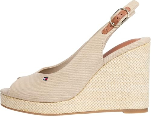 Tommy Hilfiger Damen Wedge Sandalen Flag High Slingback mit Knöchelriemen, Beige (Horseradish), 39