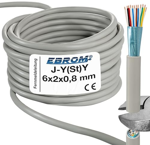 EBROM - 20 Meter Fernmeldeleitung J-Y(St) Y 6x2x0,8 - grau - ISDN - Telekommunikationskabel - Telefonleitung - Telefonkabel - Vollkupfer 99,9% OFC Kupfer - Ihre Länge: 20 m