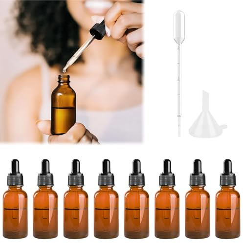 Cutiolly Apothekerflasche,Pipettenflasche,Pipettenflasche Glas,Apothekerflasche Braun,für ätherische Öle, Aromatherapie,Butelka Apteczna,Flüssigkeit (10ml-8pcs+Kunststoff Sauger 1pcs+Trichter 1pc)
