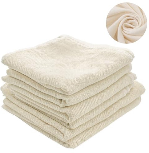 HJJMN 6Pcs Reusable Muslin Cloths, Ultra Fine Washable Lint-Free Straining Cloths, Unbleached Cotton Cooking Cloth, 50 x 50cm & 60 x 60cm, Beige