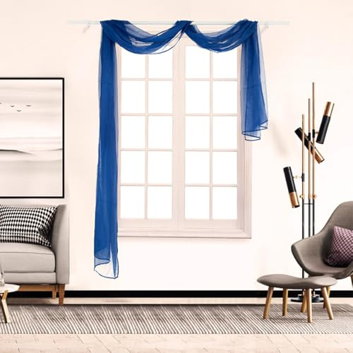 Whakano 1 Stück Querbehang Freihanddeko,Transparentem Gardinen Schals Voile,in 21 Farben erhältlich,Gardinen Tüll,Dekoschals,Vorhangschal für Fotografie Party Hochzeit Taufe,90cmx200cm,Dunkelblau