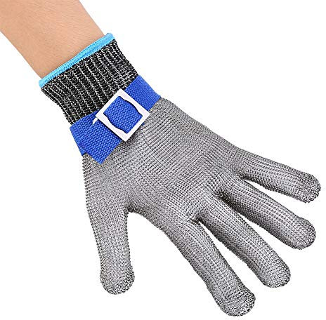 Yctze Industrieller Schnittfester Metzger-Schnittschutzhandschuh aus Edelstahldraht und Metallgeflecht mit Extra Baumwollhandschuh