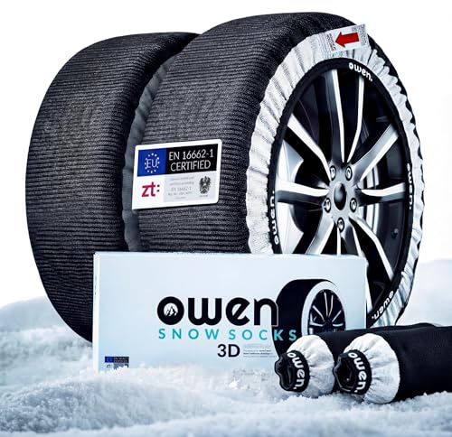 OWEN Cadenas de nieve textiles XS-XXL | Certificadas EN 16662-1 | Aprobadas en la UE | Protegen las llantas | Tejido 3D | Adecuadas para ABS/ESP | Juego de 2 fundas para neumáticos (XXL)
