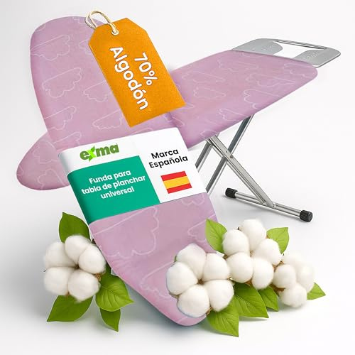 Exma Funda para Tabla de Planchar Plegable - Medida Universal de 140x50 Ajustable para Mesa Planchado - Nubes Rosa
