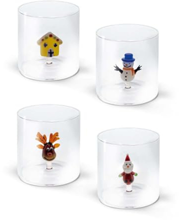 WD Lifestyle - Set 4 Bicchieri in Vetro Borosilicato 250ml con Decorazione Natalizia Interna (WD566NAT4)