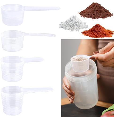 Messlöffel, 4 Stück Waschmittel Dosierhilfe, Dosier-Löffel 100ml,70ml,50ml,40ml, Kunststoff Dosier-Löffe Measuring Spoons Transparent mit Skala für Milchpulver, Proteinpulver, Mehl, Küchenbedarf