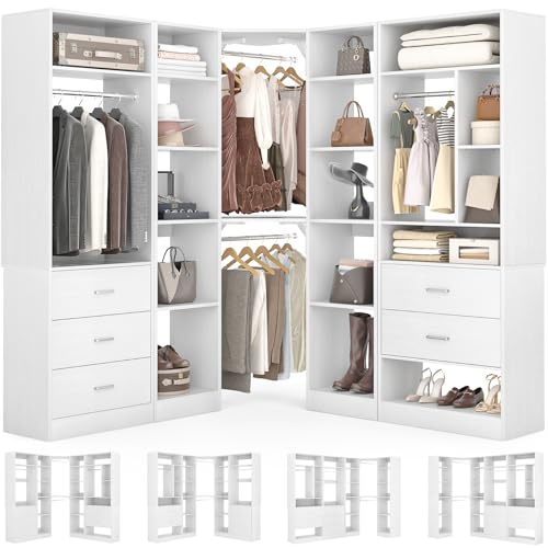 Besiost Corner Closet System with 5 Drawers, Closet Organizer Systems