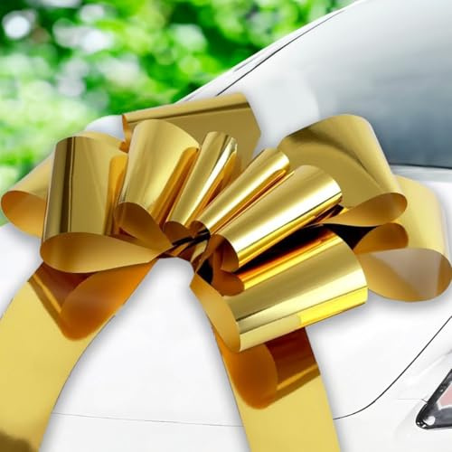 Jonami Schleife Auto Große Geschenkschleife Riesenschleife XXL 76 cm für Auto, Goldene Autoschleife Groß Riesige Schleife 18 Geburtstag Auto Gold - ø 76 cm