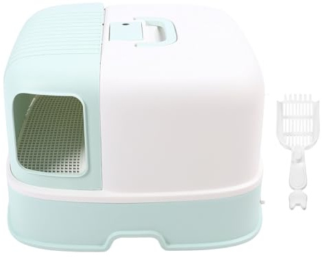 Caja de arena para gatos, bandeja de arena cerrada para gatos, caja de arena cubierta para gatitos, caja de arena tipo cajón de entrada frontal, inodoro para gatos con mango de pala de arena para