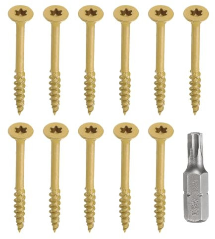 sourcing map 100pcs Deck Screws #8 x 2 Torx Exterior Wood Screws Rust Resistant Epoxy Coating Outdoor Decking Screw with T25 Star Drive Bit, Screws for Decks Fences Machinery Ship