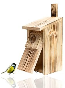 WOODYGIFT Nistkasten für Vögel für draußen wetterfest – Massives Vogelhaus aus Holz zum Aufhängen – Sicherer Brutkasten für Meisen & Spatzen mit 32 mm Einflugloch (Verbrannt)