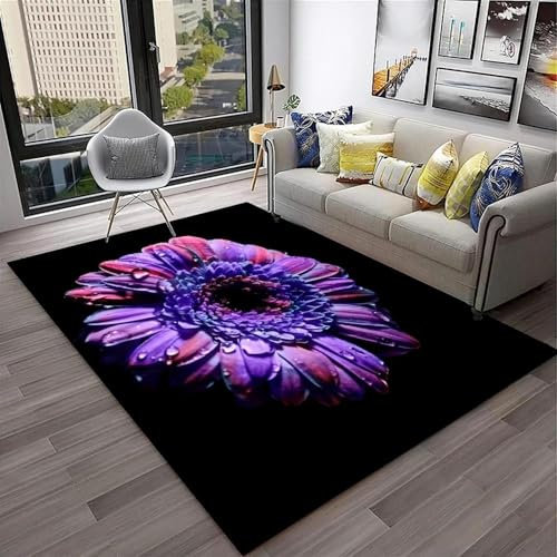 YYZOVBNN Lila Blume Chrysantheme Daisy 3D Wohnzimmer Büro Kaffee Tisch Boden Matte Hause Schlafzimmer Studie Bereich Teppich