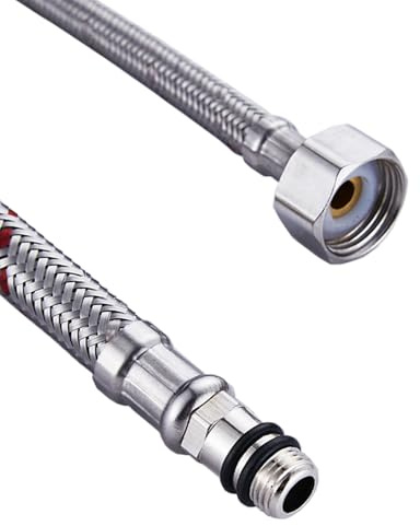 Heable Pack of 2 Kitchen/Basin Monobloc Mixer Tap Connectors Flexi Pipes Tails British Standard Pipe M10 x1/2 Fitting 400mm Long (Silver Pipes)