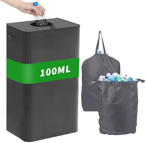 Shyllin Pfandflaschen Sammelbehälter mit Deckel 100L, Groß pfandflaschen behälter, Behälter Flaschensammler Leergut & Altglas Aufbewahrung, Flaschensammler mit Loch Küche Abstellraum Flaschentasche