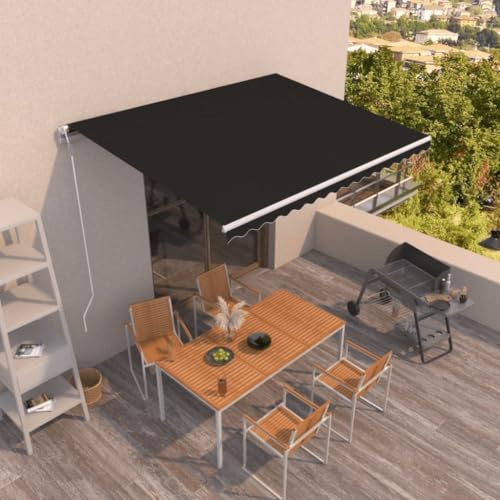 IKAYAA Elektrische Gelenkarmmarkise 400 x 350 cm Markise Automatisch Sonnenmarkise, Sonnenschutz, Terrassenmarkise, Klemmmarkise, Anthrazit