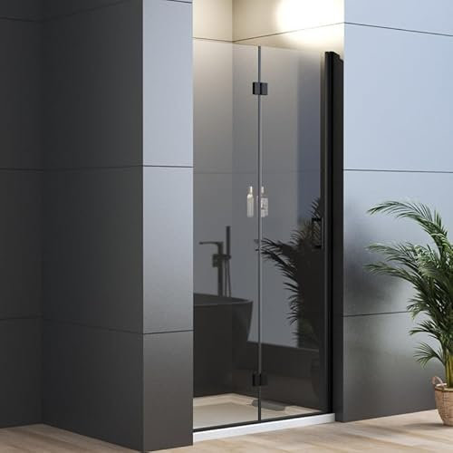 WDWRITTI Nischentür Falttür 120cm Dusche in Nische, Glas Duschabtrennung Schwarz Nische Duschtrennwand, Duschkabine aus 6mm Sicherheitsglas mit Nano beschichtung, Faltbar Duschwand Höhe 195cm