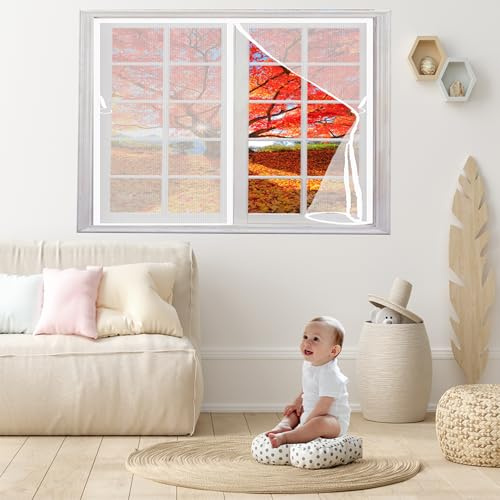 Fliegengitter Balkontür Magnet 132 x 60 cm Ohne Bohren Langlebige Fliegenvorhang Terrassentür Luft Kann Frei Strömen Nicht Kürzbar mit Selbstklebendes Klettband, Weiß