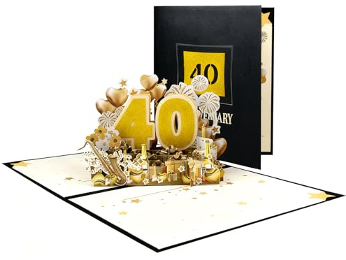 Nhgkju 3D Pop Up Karte Rubinhochzeit Geschenk 40 Hochzeitstag Karte mit Umschlag & Blanko Karte, Elegantes Design für Eltern, Großeltern & Paare als Besonderes Jubiläumsgesch