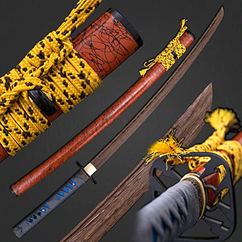 HJHUUA Spada da Samurai in Palissandro Naturale da 103 cm con paramano in Ferro,Katana Giapponese in Legno,bokken Fatto a Mano per Oggetti di Scena,Pratica del Kendo,Regali,Cosplay,Decorazioni