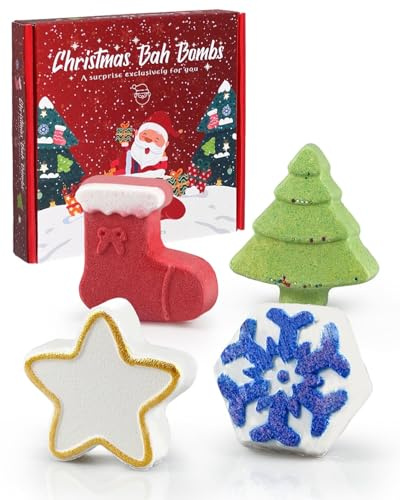 Badebomben Geschenkset, Weihnachten Badebomben, 4 Düfte & Formen Badekugeln, Badekugeln Weihnachtsbaum, Geschenke für Frauen & Kinder, Weihnachtsüberraschung, Geburtstagsgeschenk