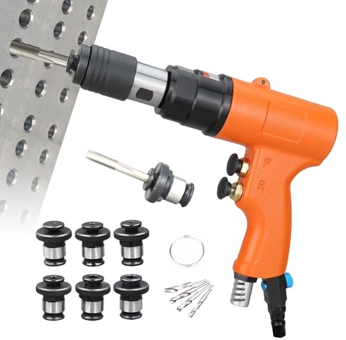 QIeCny Roscadora Neumática (M3-M12), Roscadora Manual, 2 En 1 (taladrado Y Roscado), Velocidad Ajustable/Cabezal Autoblocante, Fijación (sin Desprendimiento), para Acero Y Hierro,Orange
