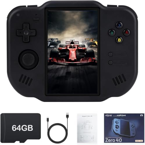 MagicX Zero 40 - Consola de juegos de mano retro, pantalla IPS de 3.4 pulgadas, sistema Linux, joystick dual hundido, tarjeta TF de 64 G, emulador de mano, compatible con salida de TV Bluetooth WiFi
