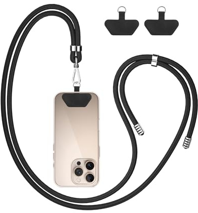 COCASES Crossbody Phone Lanyard with 2 Tethers, iPhone Strap for Hanging with 2 Patches Retractable Keychain Anti-Theft Phone Chain for Neck Compatible with Most Smartphones Matte Black