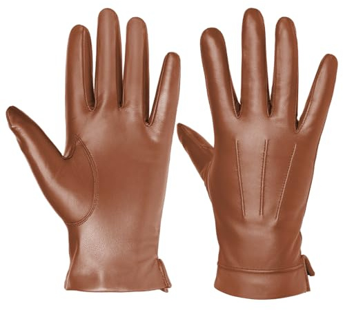 Harssidanzar Guanti da uomo in pelle foderati in cashmere caldi e touchscreen SM052EU,Cammello,Taglia M