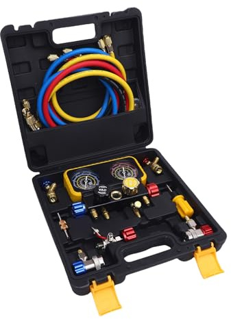 Kikumi Mintegni HVAC con Manichette di Calibri di Ottone in Ottone Pesante a 4 Vie Imposti per la Sostituzione di Refrigeranti R410A R32 R134A R22