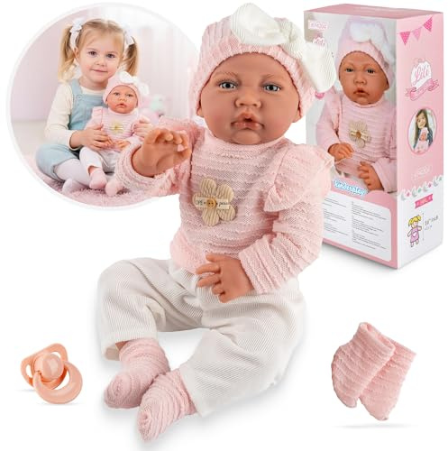 Kinderplay Lili Babydocka 41 cm, realistisk mjuk kroppsdocka med bullerfunktion och napp, rosa outfit, tvättbara kläder, interaktiv docka från 3 år, CE, modell KP4204