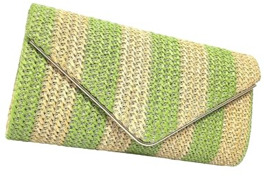 SkyPOOU Bolsa de playa para mujer, bolsa de paja para axilas, bolso cruzado a juego, tejido a mano, para compras, citas, bolsa de playa de paja para mujer, verde/amarillo