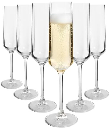 Argon Tableware Soho Crystal Champagne Flutes 210ml - Pack of 6, Lead-Free Crystal Sparkling Wine Glass Set, Modern Angular Design, Durable Pulled Stem, Gift Boxed Glassware for Home & Bar