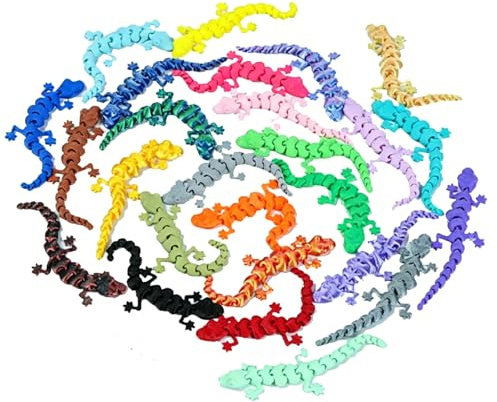 Mtbricey 15PCS 3D Printed Mini Gecko Figures with Movable Joints Cute Flexible Articulated Toys Small Reptile Models for Adult Desk Home Office Christmas Stocking Stuffers Party Gifts Collectibles