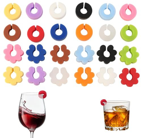 HAPZUR Segnabicchieri 24 Pezzi in Silicone Riutilizzabili Colorati per Calici Vino, Bicchieri Acqua, Spumante & Cocktail – Ideali per Feste, Matrimoni e Ospiti, Evita Scambi